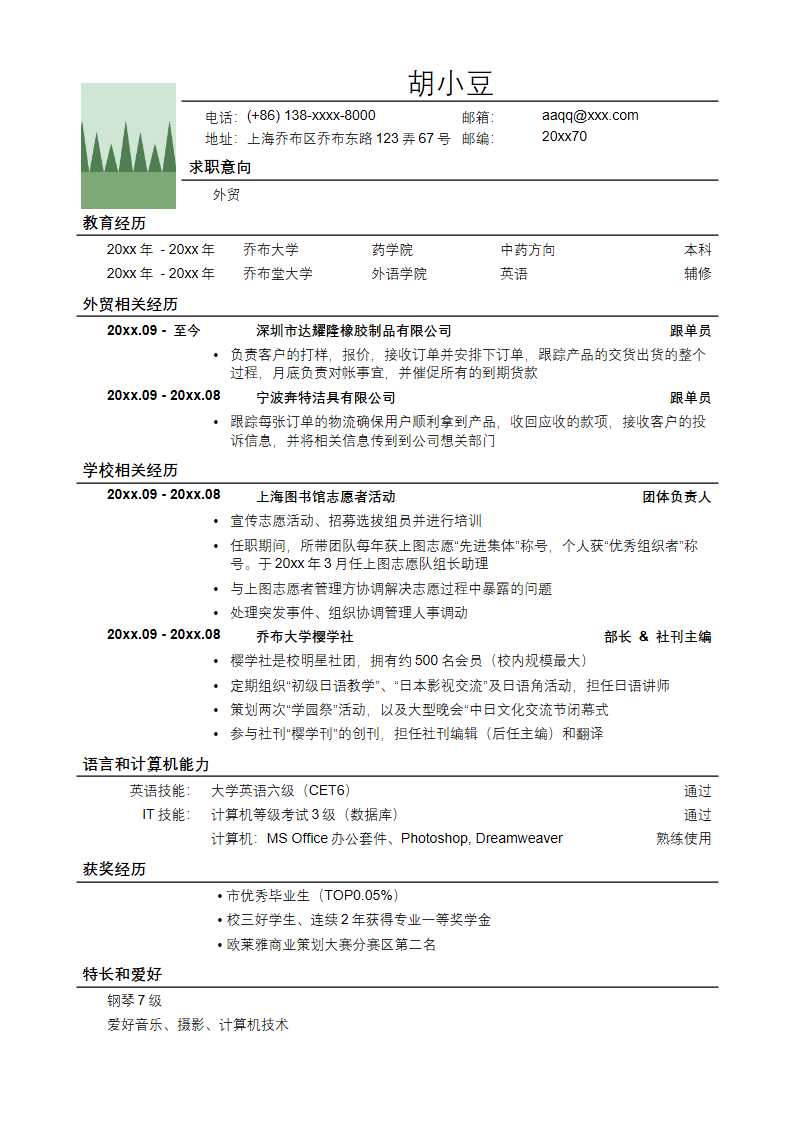应聘外贸岗位简历模板 (1)1.docx