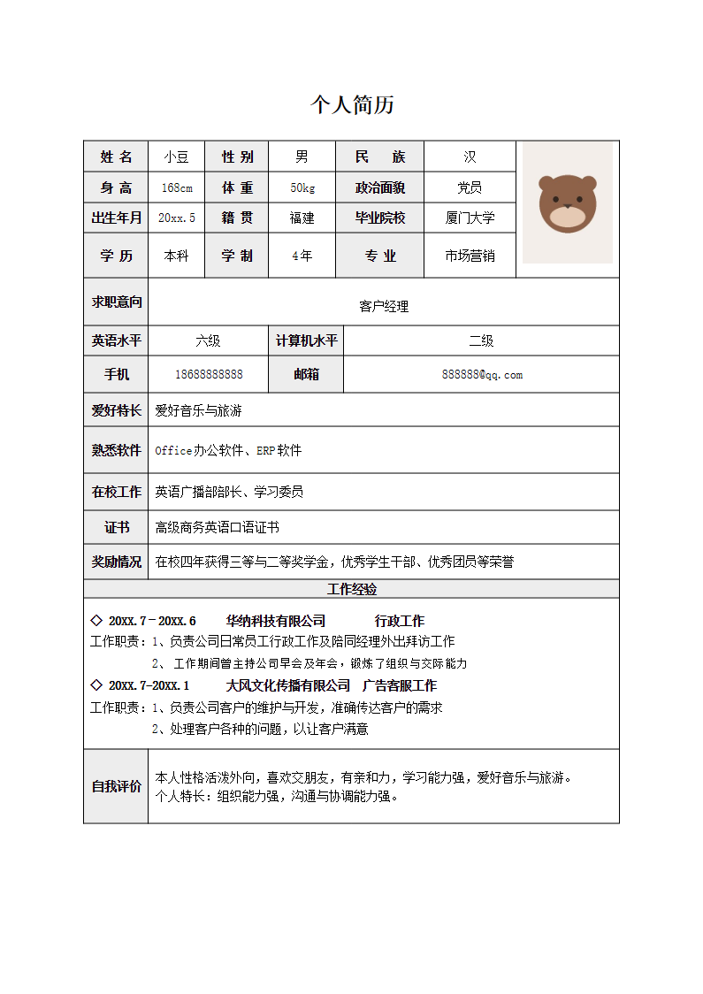 单页表格简历 45.docx