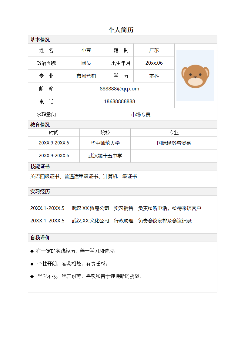 单页表格简历 05.docx