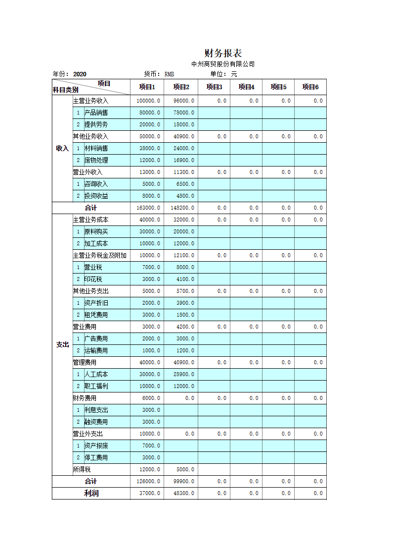 公司财务报表-全年